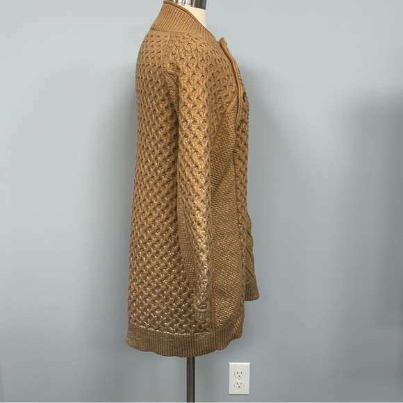 Anthropologie Pilcro Fisherman Tunic Sweater Dress Large Tan & Gold Chunky Knit - Picture 7 of 14